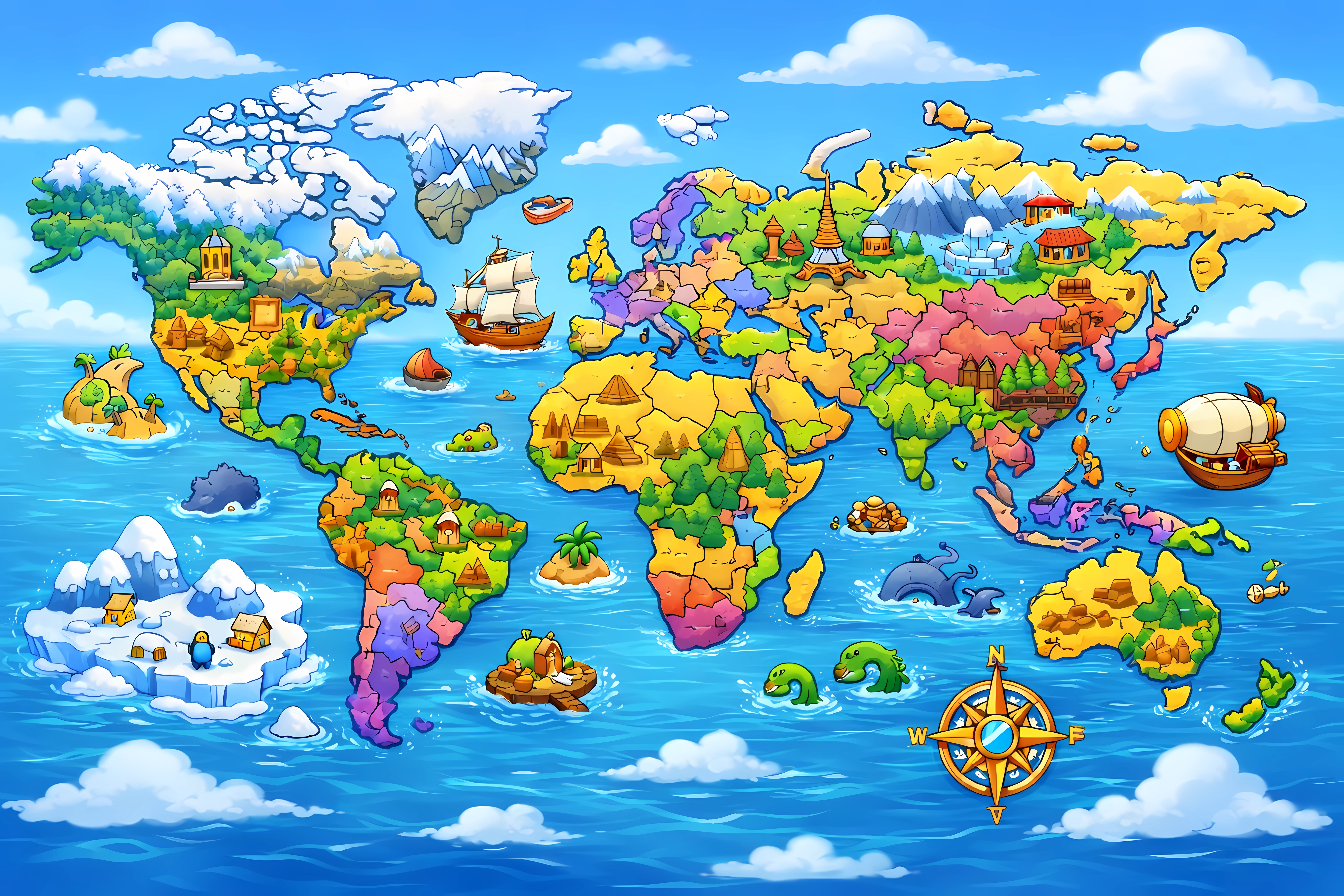 A world map for mopys - Vast continents, hidden islands, frozen kingdoms, ancient deserts, and untamed seas come together in a massive world mad
